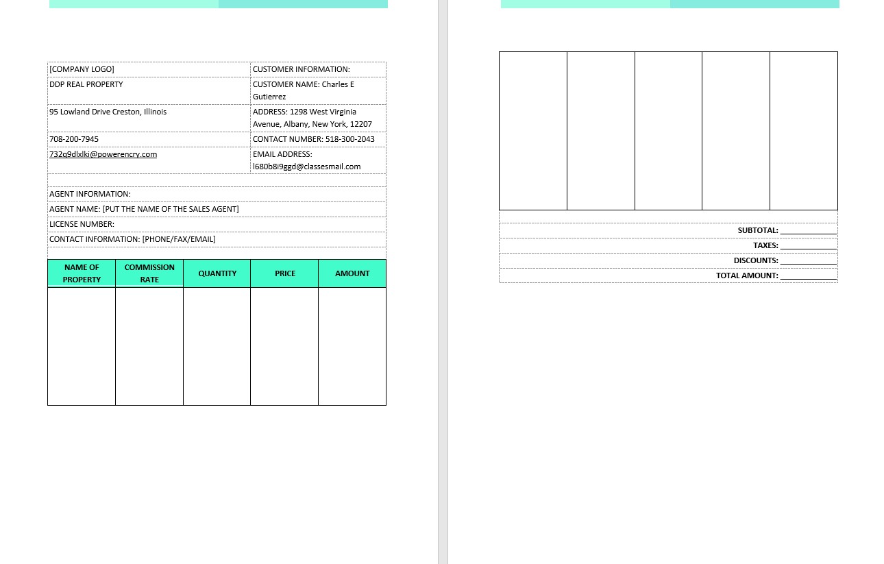 Real Estate Brokerage Commission Invoice Template PSD template